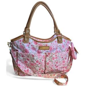 Laura Ashley Baby Diaper Bag Tote 5 Accessories Pink Floral Tan Organizer Gift